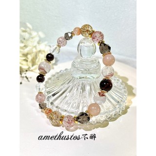 不醉ꕥ「午後奶茶」黑金超七 金太陽 草莓晶 紅塔山幽靈 奶茶月光/開運招財/生命靈數/天然水晶手鍊, 1個, 14-15公分