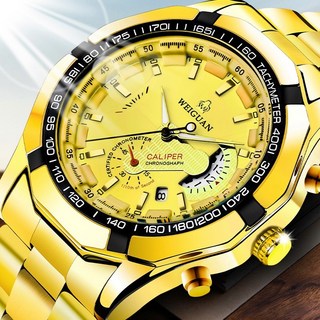 WEIGUAN 男士商務石英腕錶，防水日曆大錶盤