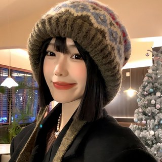 지그재그 배색 매듭 니트 모자 패턴 비니 색상 헌팅 캡 뜨개질 헤드 웨어 성용 액세서리