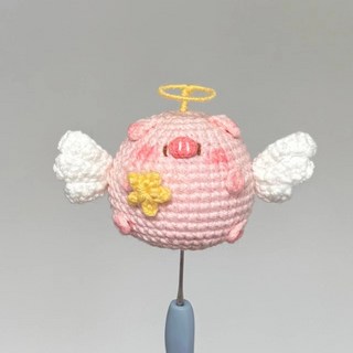 嗨購 手工毛綫鈎針鈎織胖胖熊貓小豬小鷄水豚DIY材料包鑰匙扣掛件禮物手工編織材料包/毛線鉤織/手作材料/毛線DIY Z, 材料包1個天使豬豬 送工具和教程, 1個