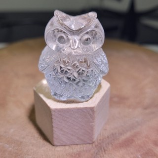 超清透冰塊料白水晶貓頭鷹小擺件