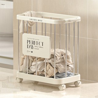 엠케이리빙 통기성UP 이동식 틈새 빨래 세탁바구니 바퀴달린 트롤리 정리함, 스테인레스