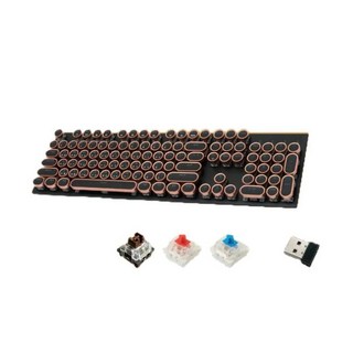 復古打字機圓形鍵帽無線鍵盤，多軸體選擇，人體工學設計，時尚配色, 黑, RF-7317-紅軸, 機械紅軸