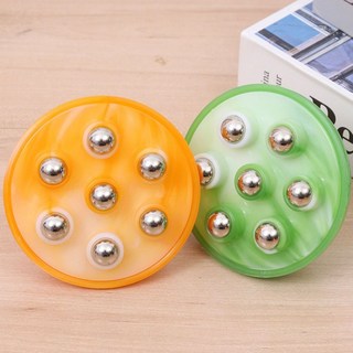 【現貨 附發票】七滾輪磁珠按摩刷 七珠滾輪按摩器 滾珠按摩 360度滾輪珠 按摩小腿 腿部按摩 精油 穴位圖 收納袋, 琥珀橙,標準款, 1個
