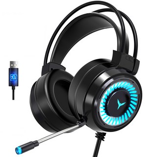 KEYXGSUL 초경량 7.1 LED 노이즈 캔슬링 마이크 4D 게임 헤드셋, 블랙