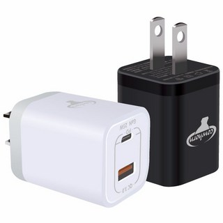 Cowhorn 25W 氮化鎵迷你充電頭 - PD/QC雙孔輸出, 黑, 1個, 34mm