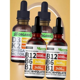 구내염 구순 구각 설 습진 피부 비타민B12 액상 드롭과 딸기 맛 D3 K2 번들 관절 에너지 면역 지원 강, 구내염 구순 구각 설 습진 피부 완화 NUSAVA 비타, 2개, 60ml