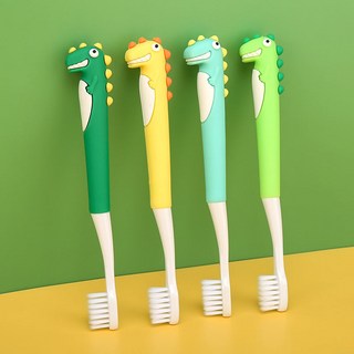 兒童牙刷軟毛2-3-6-12嵗寶寶小孩學生中大童幼兒換牙細毛乳牙刷, 恐龍家族4支裝, 1個