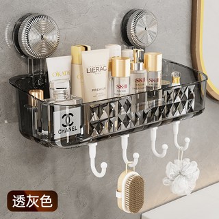 免打孔吸盤置物架 浴室壁掛式衛生間收納架 超強承重, 【透灰色】, 1個