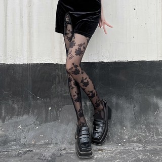 夢欲 哥特Lolita連褲襪 多款黑色愛心條紋印花性感黑絲襪 春夏季洛麗塔連褲襪