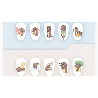臘腸狗造型穿戴甲貼紙XS/L號短方圓透白, 1個