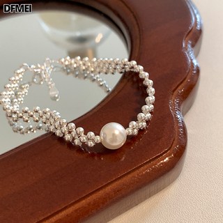 DFMEI 重工小圓珠編織珍珠手鍊女小衆設計感個性獨特時尚百搭手環手飾