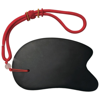 砭石多功能刮痧板 - 天然砭石材質，舒適握感，舒緩肌肉疲勞，附掛繩設計, 黑色, 1個