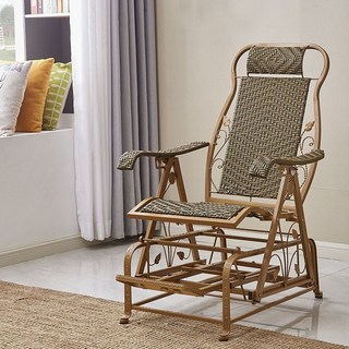 搖椅 休閒椅 家用休閒成人躺椅戶外搖椅陽臺午睡懶人藤椅藤編老人單人椅子, 金色款