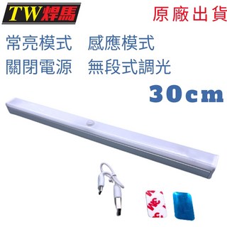 感應式照明燈 LED燈管 30cm 三段開關 磁吸固定 閱讀照明 露營燈 工作燈 智能人體 台灣出貨 充電式照明燈, 1個