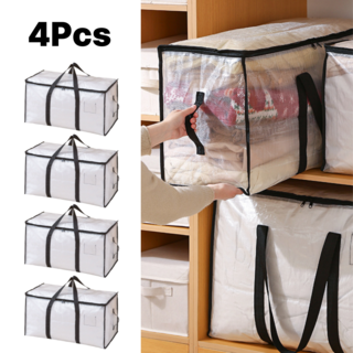 대용량 손잡이형 방수 이불 수납백 의류 정리 가방 4P세트, 4개, 투명