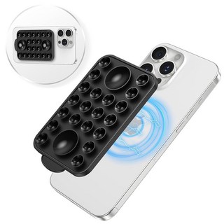 YWXTW 흡착 옥토 컵 버디 폰 마운트 아이폰 12/13/14/15/16 시리즈용 미끄럼 방지 포켓 사이즈 마그네틱 MagSafe 케이스용 콘텐츠 제작자 비행기 여행용, 블랙