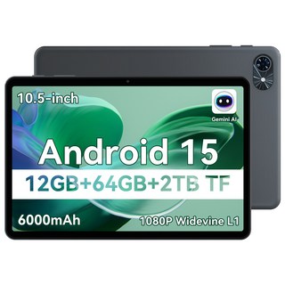 TABWEE 태블릿 12GB+64GB 2TB확장 6000mAh Android15 10인치 HD+IPS 디스플레이 Wi-Fi6 듀얼스피커 GMS인증 학습용, Wi-Fi, 64GB, 회색