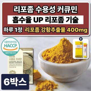 미셀화 수용성 리포좀 커큐민 1000mg 영양제 캡슐 강황 추출물 가루 흑후추 피페린, 6박스, 30정