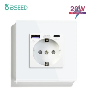 BSEED USB 이중 유리 소켓이 있는 EU 벽 트리플 전기 C 타입 고속 포트 콘센트 16A 흰색, 01 EU, 01 CHINA, 19 Single 20W TypeC