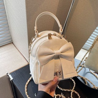 指尖女子小屋 蝴蝶結 迷你雙肩包，簡約洋氣ins風女包，百搭質感休閒手提包, 珍珠白