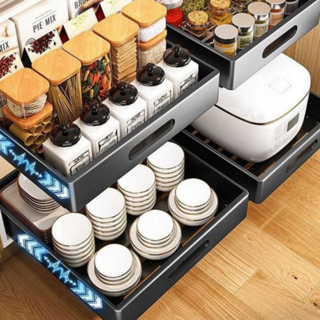 레일 서랍장 무타공 슬라이딩 주방 서랍정리함 수납정리함 슬라이드 정리대 서랍 서랍형 다용도 보관, E6892서랍장 40CM_블랙