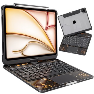 AITEWO 아이패드 키보드 케이스 일체형 360도 회전 다각도 조절 투명 케이스 트랙패드 세트 펜슬수납 한국어 매직키보드 에어/프로 10.9/11/12.9/13인치 호환, 투명 블랙, 1개