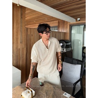 【肌理感抗皺】亨利領POLO衫 男款短袖T恤 夏季T恤 針織T恤 天絲亞麻混紡 老錢風休閒 商務通勤 高級感百搭