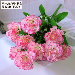 嘉義出貨 單支假花 仿真花束 塑膠花手捧花 小把束布藝裝飾花 插花卉幹絹花布花 人造花束, 10頭康乃馨粉色1束 【3束起發貨】, 1個
