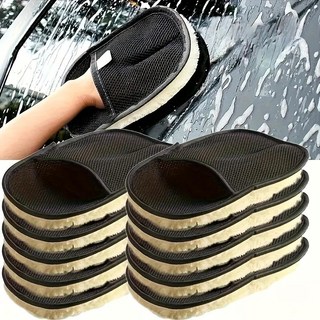 프리미엄 양모형 극세사 자동차 세차 장갑 2P, 양모블랙, 1개