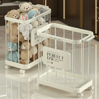 어썸H 빨래바구니 이동식 철제 빨래바구니 인형 정리함, 어썸H 실버 바구니