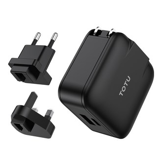TOTU 65W 雙孔 PD QC GaN氮化鎵充電器 旅行萬用轉接旅充, 黑色, 1個