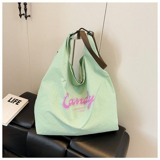 帆布大容量單肩包，字母印花，手提包，簡約百搭女包，輕便通勤外出腋下包