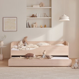 [가구야] 포그너 싱글 2단 슬라이딩 침대 (오가닉 코튼매트+본넬매트 포함), 아이보리워시(좌형)