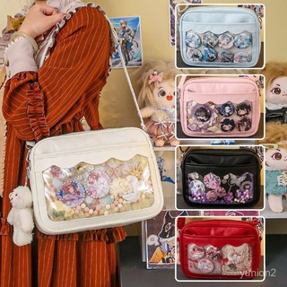 大食量通懃痛包單肩斜挎包女包大容量吧唧穀子包包日常休閒社畜痛, 藍色+腮紅小熊+送扎板 不含圖案素材