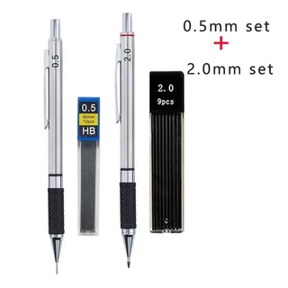 연필 그립이있는 금속 기계식 세트 리드 드로잉 학생 사무용품 0.5/0.7/0.9/2.0mm 자동, 09 0.5and2.0mm set