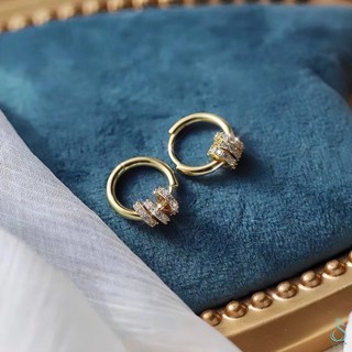 SUMMER 925純銀多圈鑲鑽耳扣耳環 易扣式設計 新款時尚 簡約百搭