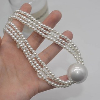 鴻利首飾廠 複古宮廷多層疊戴珍珠項鏈 高級設計感大吊墜鎖骨鏈 氣質百搭頸鏈