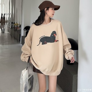 CUTNSEW 69754 臘腸狗大學T 奶茶色/灰色/白色 寬鬆舒適