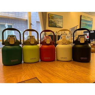 AWANA 手提彈蓋保溫瓶800ml大容量 (附吸管) - 米白、綠色、紅色、黑色、藍色, 黑色, 1個