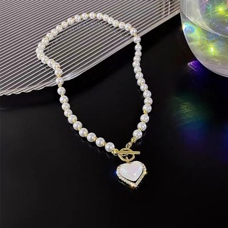 鴻利首飾廠 日韓ins風優雅仿珍珠心形項鏈 時尚鑲鑽心形項鏈 大氣端莊淑女感項飾品