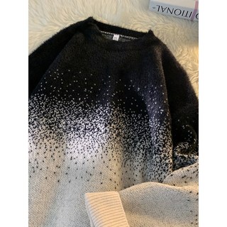 漸變圓領毛衣，男款秋冬新款，美式復古慵懶風，保暖套頭情侶寬鬆針織衫