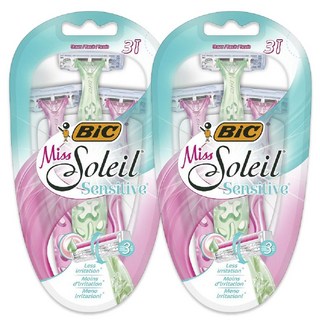 BIC 미스솔레일 센서티브 3중날 여성면도기 3개입, 2개