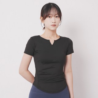 이케이 슬림 셔링 숏 슬리브 반팔 상의 요가 필라테스 운동복