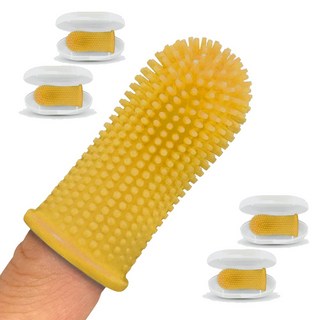 유즈펫 360도 실리콘 손가락 강아지 칫솔 4p 세트, 옐로우, 1세트