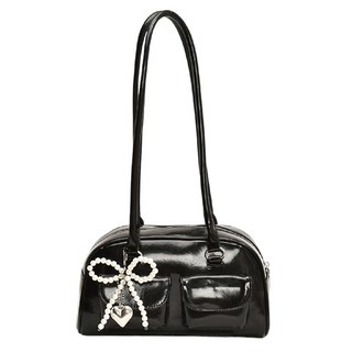 MUSI保齡球包肩背包，韓系包包，送珍珠蝴蝶結吊飾，質感波士頓包，通勤包