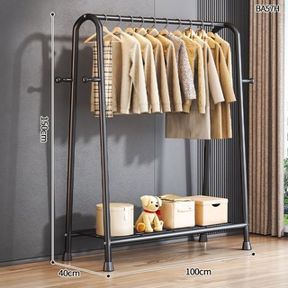 落地衣架 衣帽架 掛衣架 簡易衣架 臥室家用陽臺衣帽架 室內晾衣架 加粗掛桿, 曜石黑100cm*單層架+贈4掛鉤