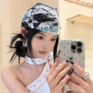 韓系小眾魔術頭巾運動圍脖套防曬包頭巾面巾夏季騎行防曬全臉面罩, 1個, 亞比辣妹塗鴉灰頭巾絲巾【優質款】