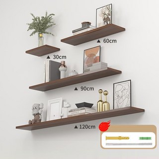 [FONDERA] 통원목 튼튼한 일자형 벽걸이 거치대 신상품 고하중 나무 인테리어 벽선반 세트 ( 4P ), 호도색