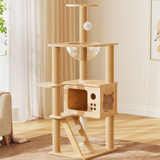 SeekFun 튼튼 원목 캣타워 캣트리 고양이 장난감 캣폴, 원목색-B, 1개